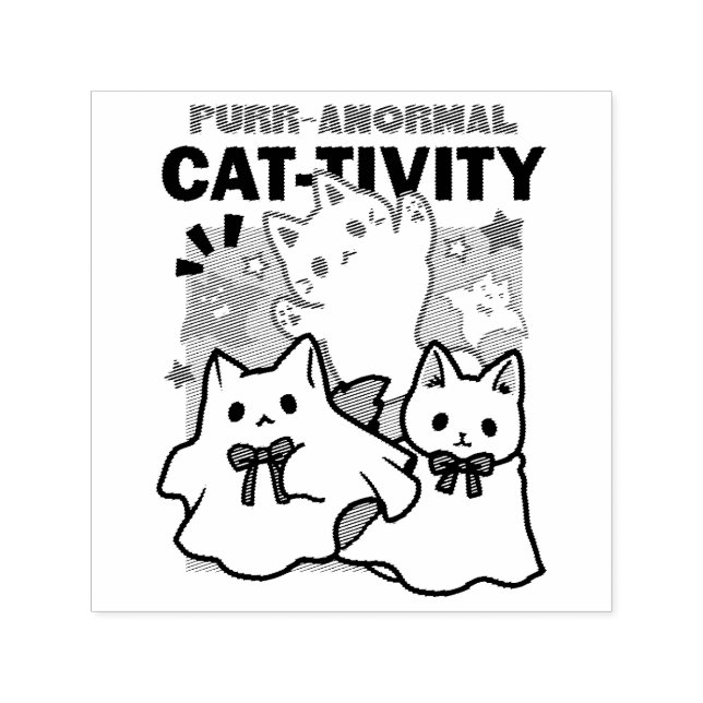 Tampon Auto-encreur Purr-anormal Cat Cat mignonne Halloween Conception (Design)