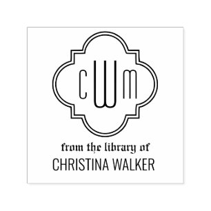 Tampon Auto-encreur Quatrefoil marocain 3 Bibliothèque initiale Nom du