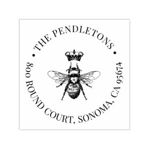 Tampon Auto-encreur Queen Bee Crown Nom de famille Adresse de retour