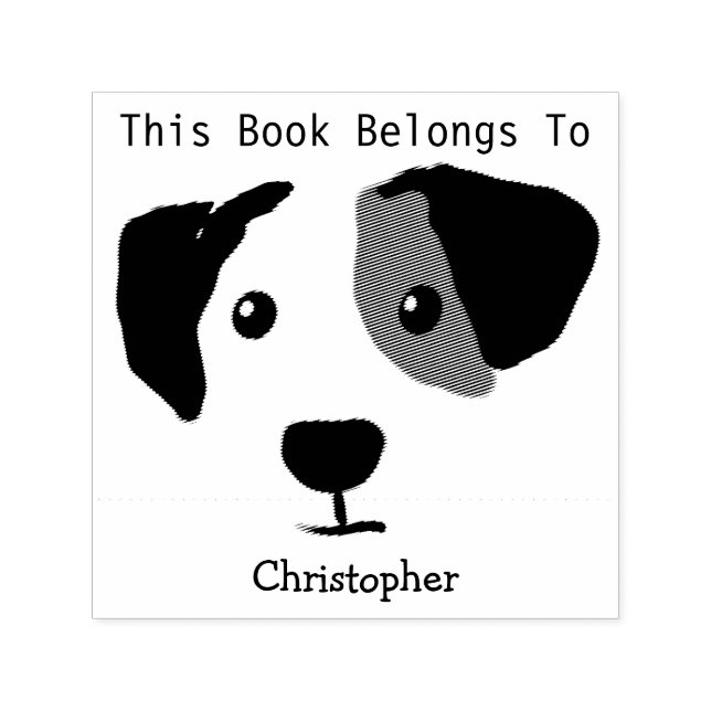 Tampon Auto-encreur Quizzical Happy Dog Ce Livre Appartient À (Design)