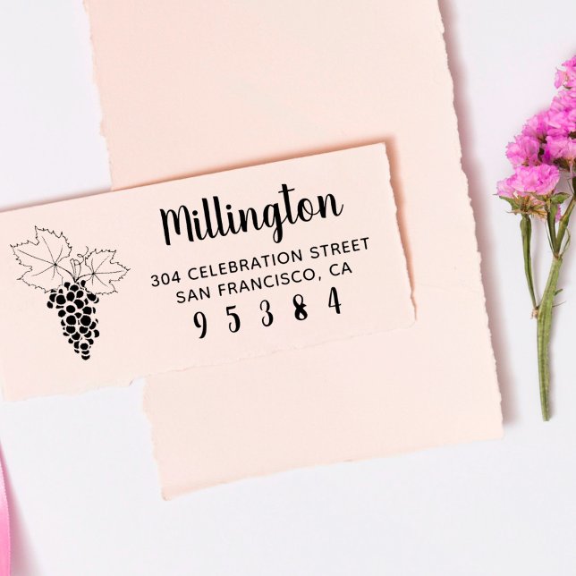 Tampon Auto-encreur Raisins | Nom de famille Script & Adresse de retou (Créateur téléchargé)