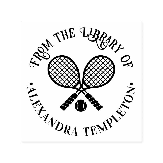 Tampon Auto-encreur Raquettes de Tennis Croisées Autour du Nom du Livr (Design)