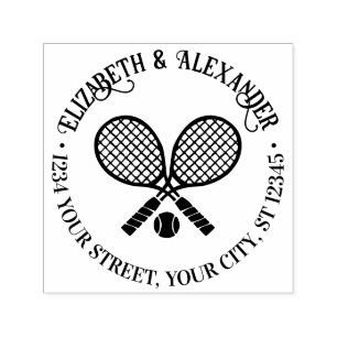 Tampon Auto-encreur Raquettes de tennis croisées Couple Adresse de ret