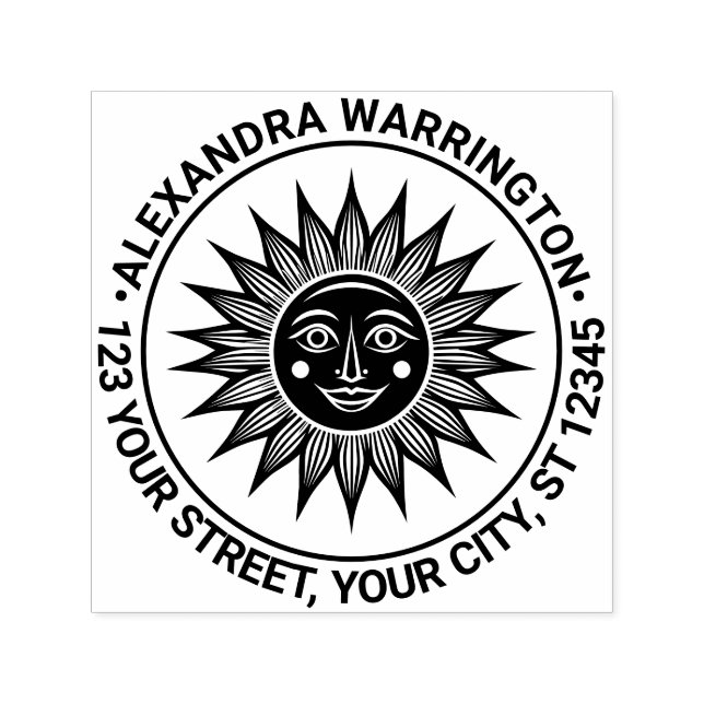 Tampon Auto-encreur Rayons Rustiques Soleil avec Face #2 Nom Adresse d (Design)