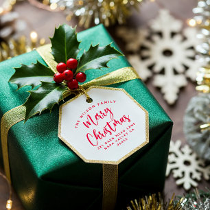 Tampon Auto-encreur Red Christmas Courbé Nom de famille et adresse de