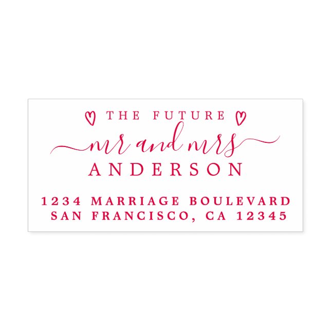 Tampon Auto-encreur Red Script Future M. Mme Mariage Adresse de retour (Design)