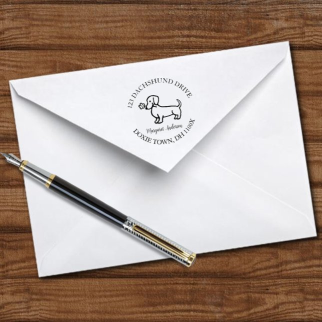 Tampon Auto-encreur Red Smooth Dachshund Cartoon Adresse de retour (Red Smooth Dachshund Cartoon Return Address Self-inking Stamp for Doxie Owners.  Cute Cartoon.)