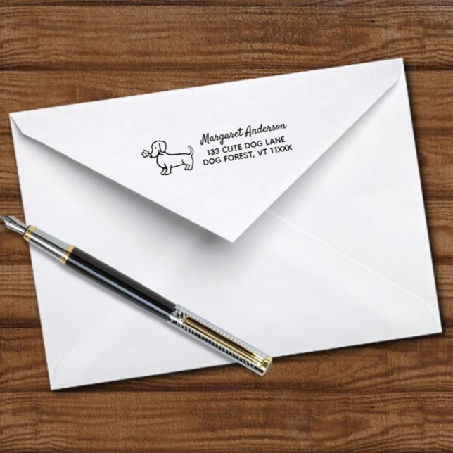 Tampon Auto-encreur Red Smooth Dachshund Tiny flower Adresse de retour (Red Smooth Hair Dachshund Tiny Flower Return Address Self-Inking Stamp featuring cute Doxie.)