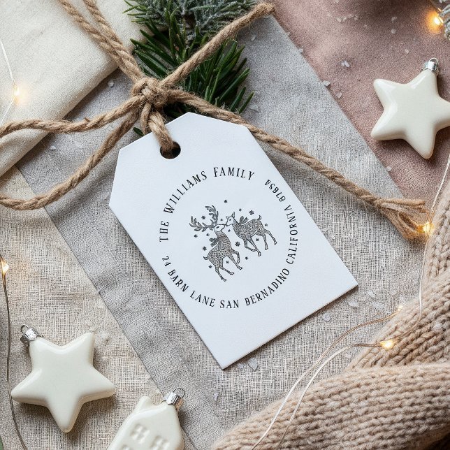 Tampon Auto-encreur Reindeer Couple Scarts & Snow Name Adresse de reto (Créateur téléchargé)