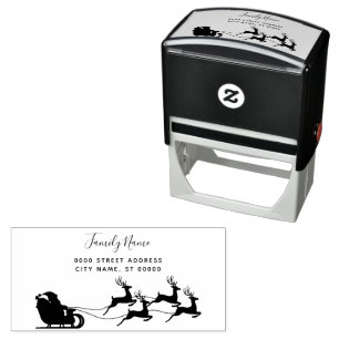 Tampon Auto-encreur Reindeer Sleigh Adresse de retour Timbre auto-enca