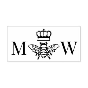 Tampon Auto-encreur Reine Abeille Avec Couronne Couple 2 Monogramme In