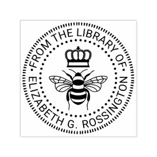 Tampon Auto-encreur Reine Abeille Avec Couronne “De la bibliothèque de