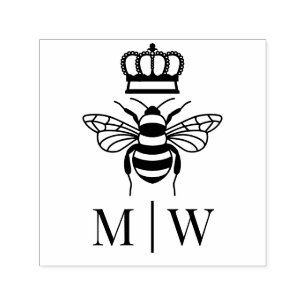 Tampon Auto-encreur Reine Abeille Avec Couronne De Mariage Couple Init