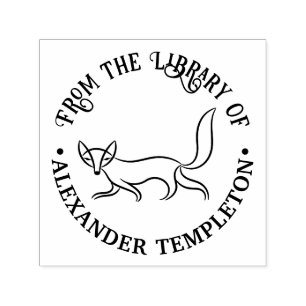 Tampon Auto-encreur Renard Rusé Rustique #3 Nom de livre rond de bibli