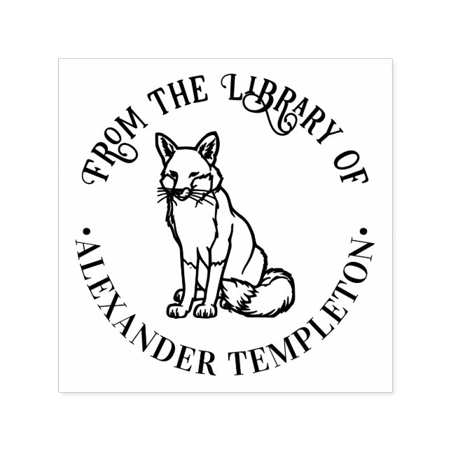 Tampon Auto-encreur Renard rustique assis « De la bibliothèque de » No (Design)