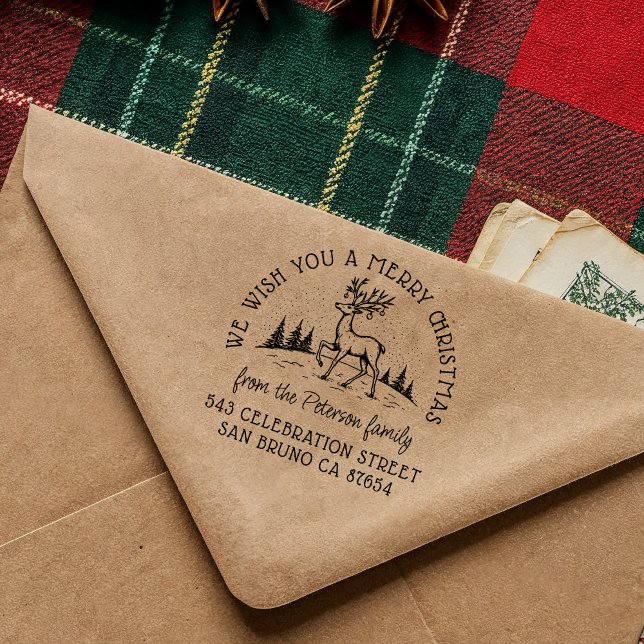 Tampon Auto-encreur Rennes avec Baubles à Antlers Joyeux Noël (Créateur téléchargé)