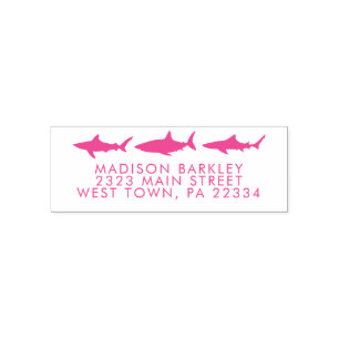Tampon Auto-encreur Requins roses mignons Timbre d'adresse de retour d