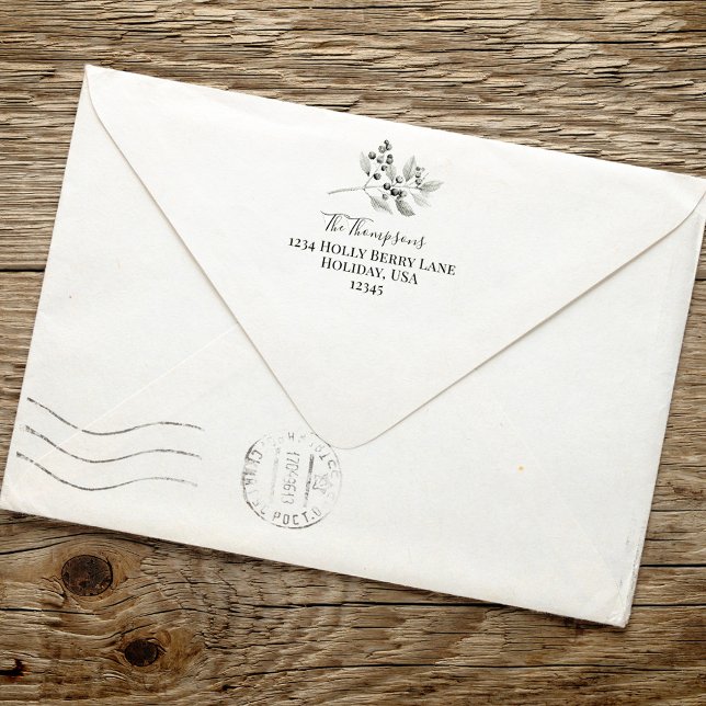 Tampon Auto-encreur Retour Adresse Holiday Holly Berries Green (Perfect for invitations, and greeting cards. )