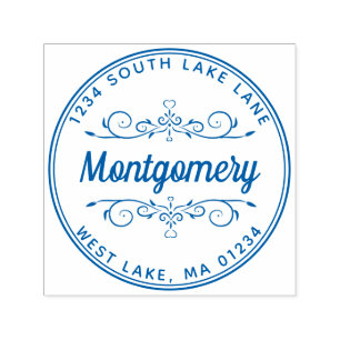 Tampon Auto-encreur Retour Adresse Script Coeur Floral Nom de famille