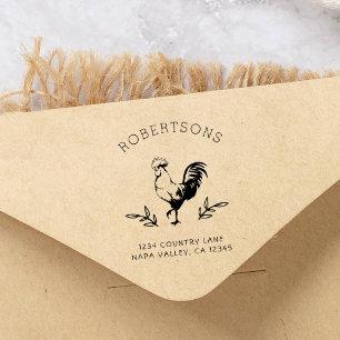Tampon Auto-encreur Rooster rustique Adresse de retour du nom de fam