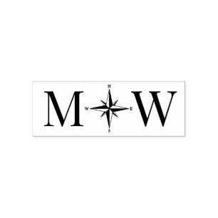 Tampon Auto-encreur Rose des vents Couple Mariage 2 Initial Monogramme