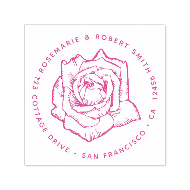 Tampon Auto-encreur Rose rose Fleur retour Adresse Floral (Design)