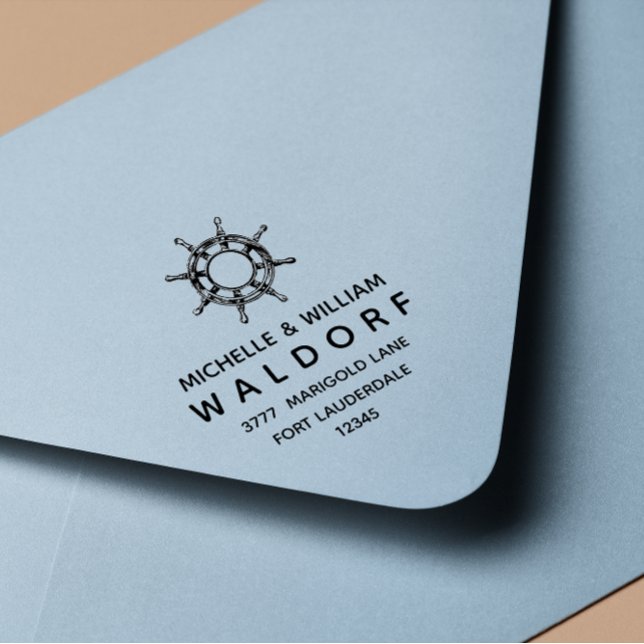 Tampon Auto-encreur Roue du navire Nautical Coastal Adresse de retour (Créateur téléchargé)