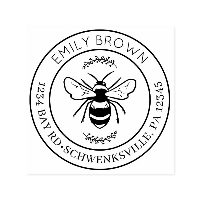 Tampon Auto-encreur Round Bee et Floral Adresse de retour (Design)