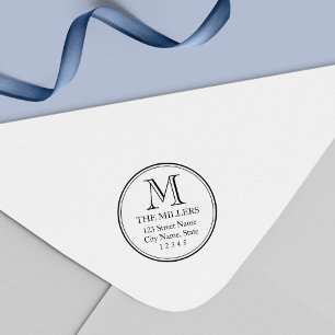Tampon Auto-encreur Round Border Family Nom Monogram Address