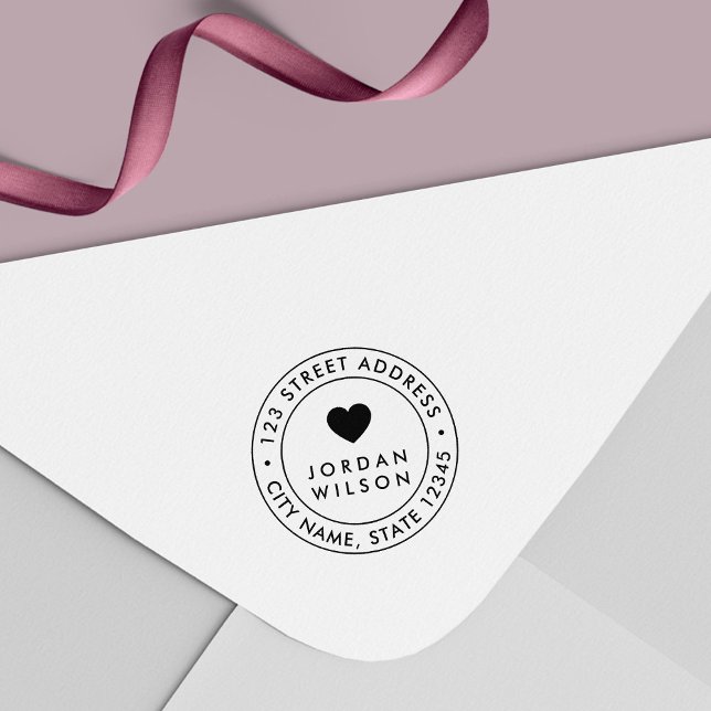 Tampon Auto-encreur Round Double Bordure Moderne Coeur Adresse de reto (Créateur téléchargé)