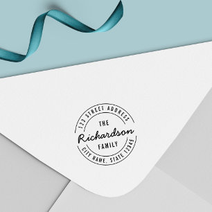 Tampon Auto-encreur Round Modern Bold Le Nom De Famille Retour Adresse