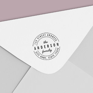 Tampon Auto-encreur Round Modern Bold Nom de famille Adresse de retour