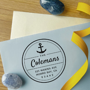 Tampon Auto-encreur Round Nautical Ancre Nom de famille Adresse de ret