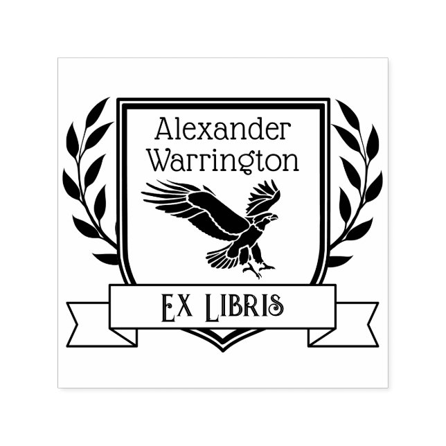 Tampon Auto-encreur Ruban de crête d'aigle Ex Libris Nom du livre de b (Design)