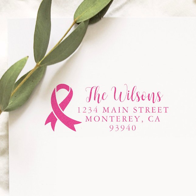 Tampon Auto-encreur Ruban de sensibilisation au cancer du sein Adresse (Créateur téléchargé)