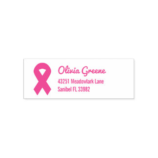Tampon Auto-encreur Ruban rose icône de cancer du sein adresse de reto