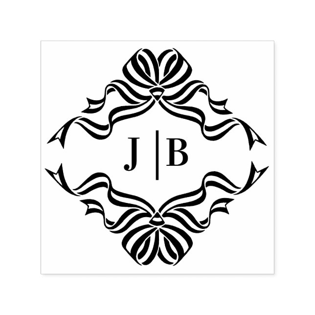Tampon Auto-encreur Rubans de noeud papillon fluides Blason 2 Initiale (Design)