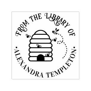 Tampon Auto-encreur Ruche rustique, abeilles volantes #1 Nom du livre 