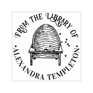 Tampon Auto-encreur Ruche rustique, abeilles volantes #2 Nom du livre 