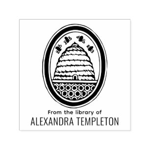 Tampon Auto-encreur ruche rustique, abeilles volantes #3 Nom du livre 