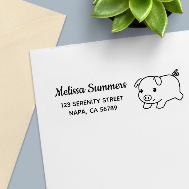 Tampon Auto-encreur Running Piglet Pig Return Address (Créateur téléchargé)