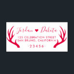Tampon Auto-encreur Rustic Antlers & Cute Heart Mariage Adresse de ret<br><div class="desc">Ce design présente les noms du couple dans une jolie police calligraphique manuscrite,  un coeur rouge et votre adresse de retour encadrée par deux bois audacieux. Ce timbre d'adresse est parfait pour toutes les choses mariages,  baby showers de couple,  anniversaires et couples.</div>