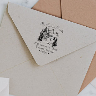 Tampon Auto-encreur Rustic Cabine Mountain Sketch Adresse de retour