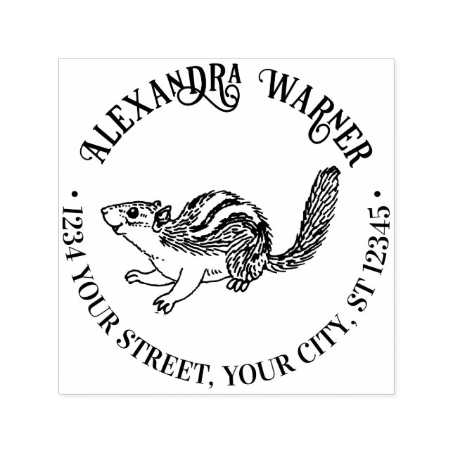 Tampon Auto-encreur Rustic Cute Chipmunk Nom Adresse de retour (Design)