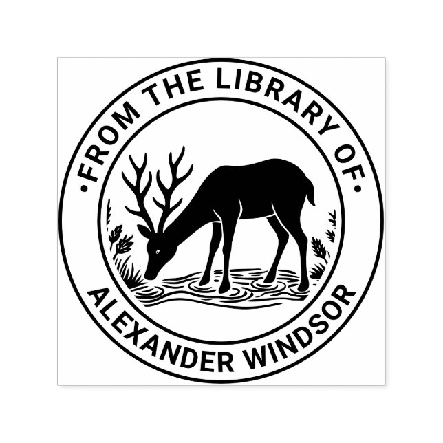 Tampon Auto-encreur Rustic Deer Boisson Water Library Nom du livre (Design)