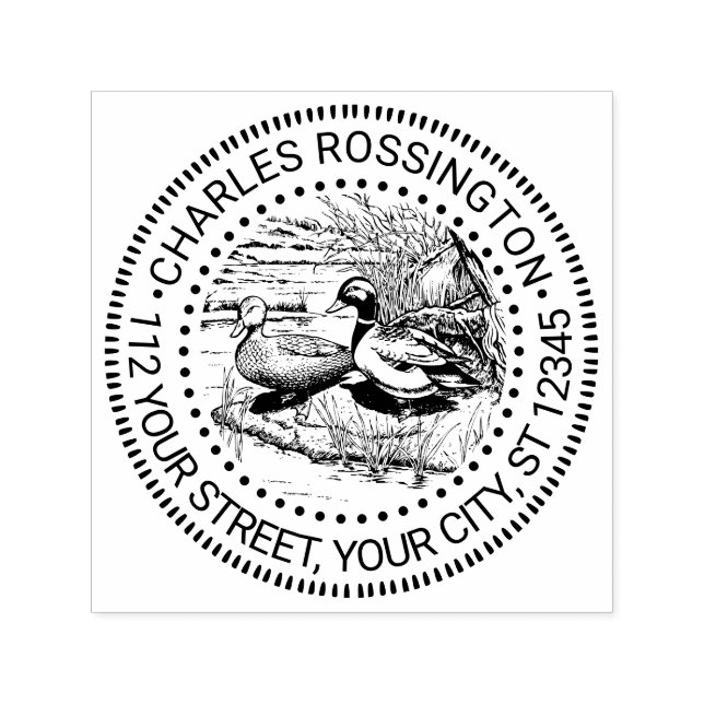 Tampon Auto-encreur Rustic Ducks at Water Edge Nom Adresse de retour (Design)