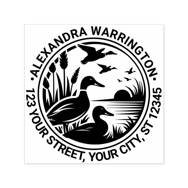 Tampon Auto-encreur Rustic Ducks in Reeds Nom Adresse de retour (Design)