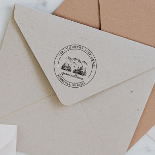 Tampon Auto-encreur Rustic Forest Mountain Sketch Adresse de retour