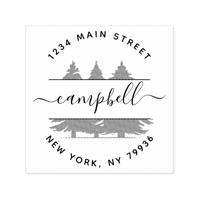 Tampon Auto-encreur Rustic Forest Trees Nom de famille Adresse de reto (Design)