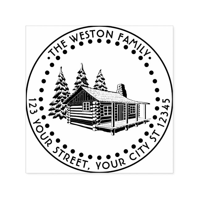 Tampon Auto-encreur Rustic Log Cabine Winter Snow Name Adresse de reto (Design)